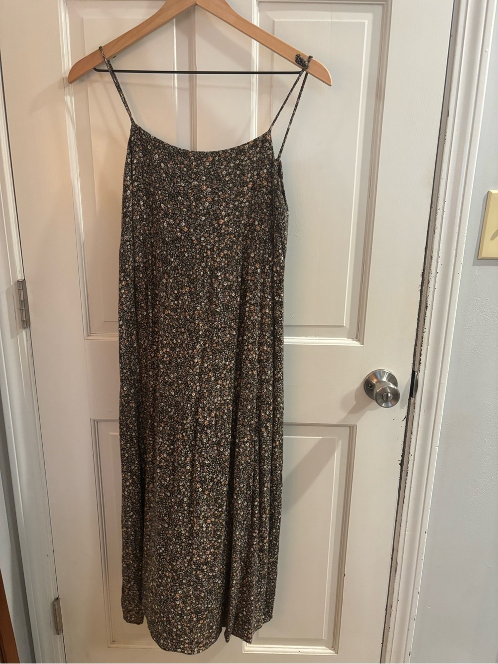 Carly Jean Los Angeles Black Floral Maxi Dress with Rust and Cream Accents